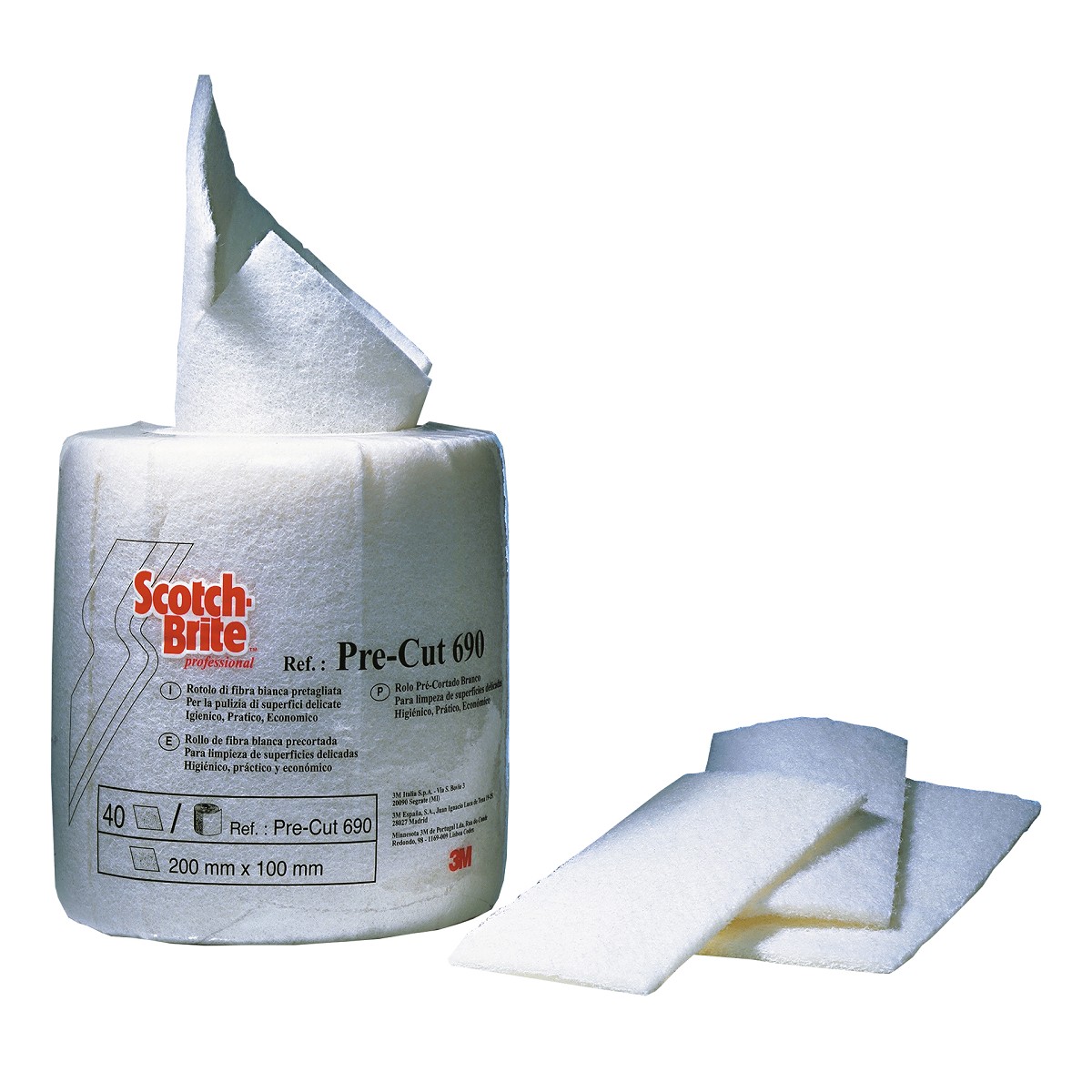 3M Scotch Brite™ Rotolo Pretagliato di Fibra Bianca 690/dispenser